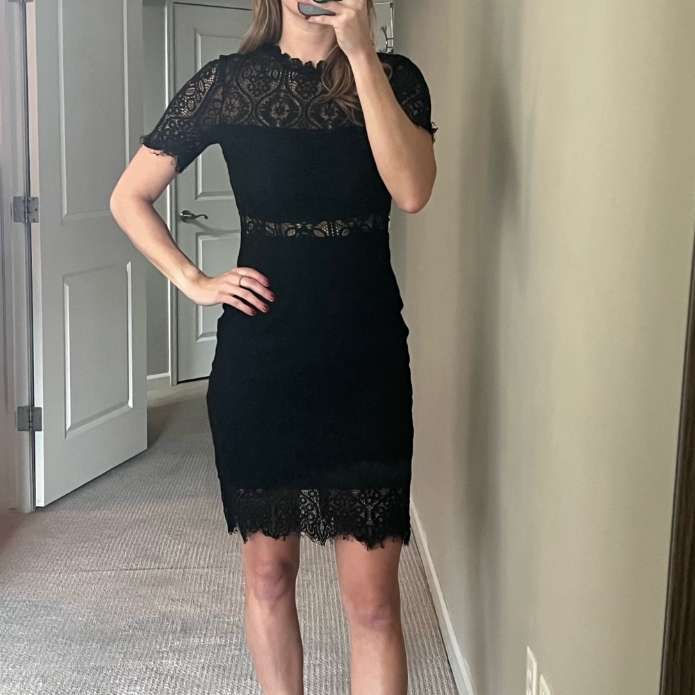 Lulu's Black Sheath Mini Dress Mock Neck Short Sleeve